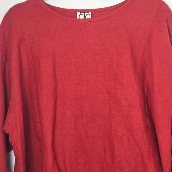 CTC Linens Seamed Crop Top Red 100% Linen Boxy Long Sleeve Women Large CTC 541L - Picture 2 of 9